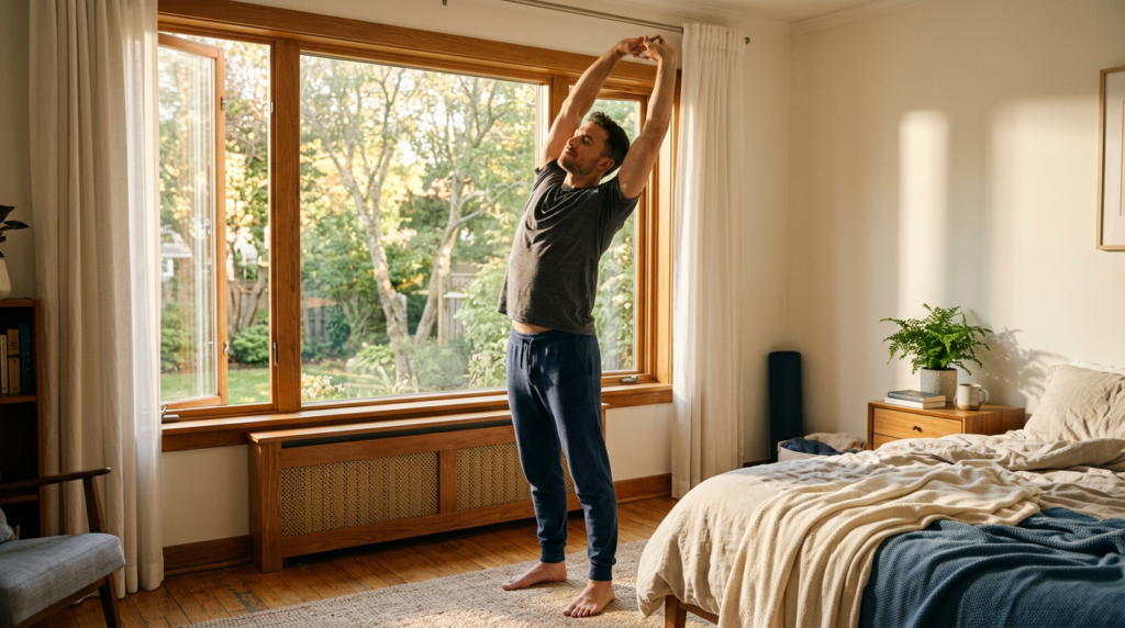 Well-rested person in morning light, showing how recovery supports fat loss